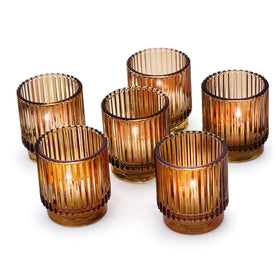 Kate Aspen vintage ribbed amber glass tealight holders set of six for elegant table decor