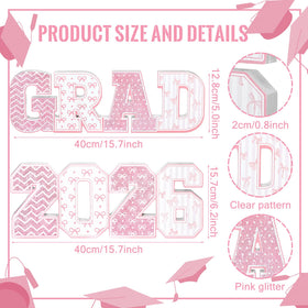 Kathfly grad sign pink glitter wooden stand for tables and photos