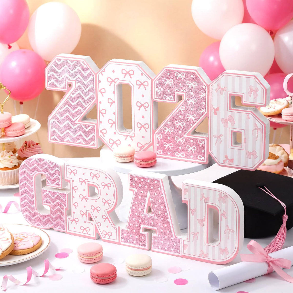 Kathfly 2026 sign pink glitter wooden stand for photos and decor