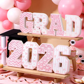 Kathfly grad sign pink glitter wooden tabletop centerpiece for elegant decor