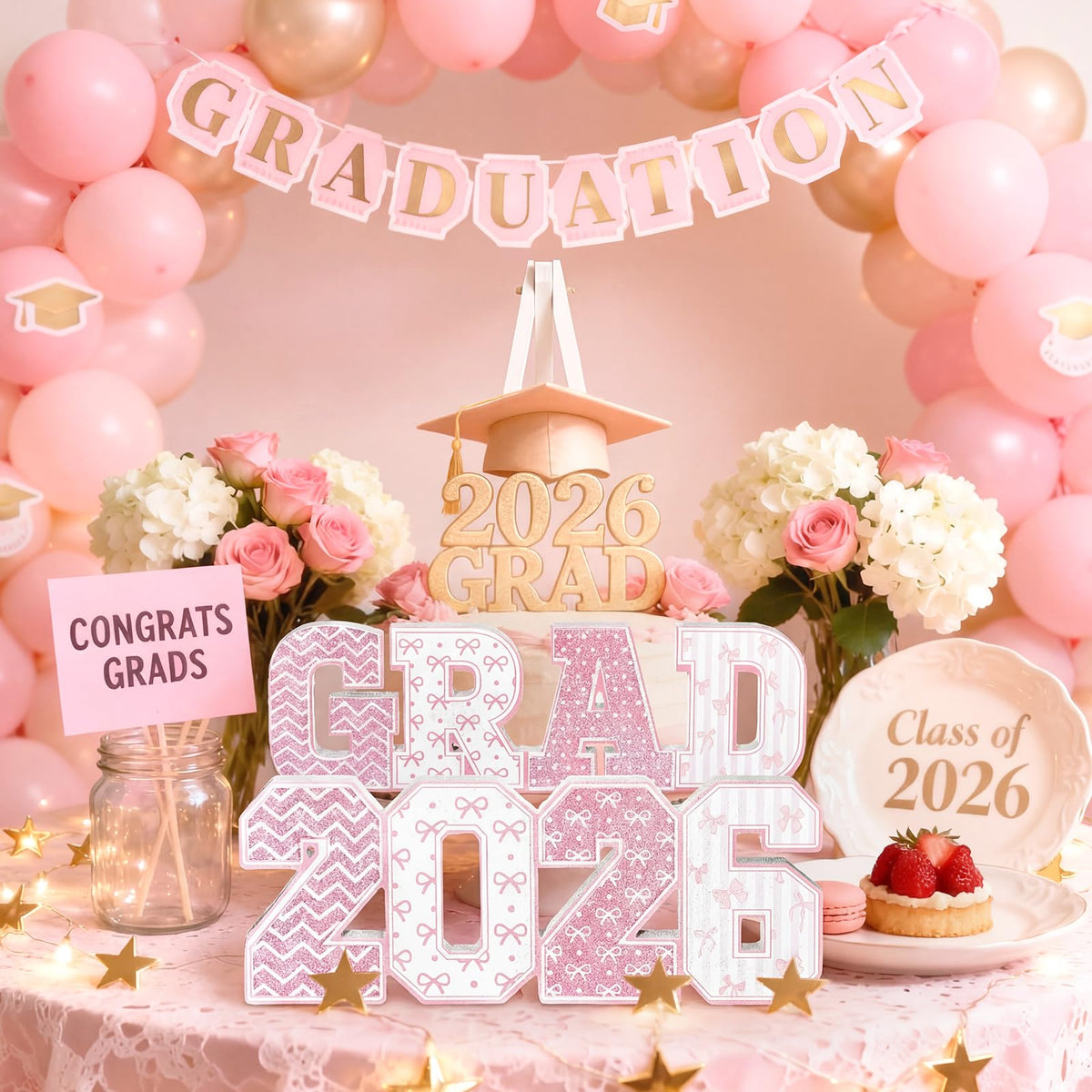 Kathfly grad sign pink glitter prop for photo moments and memories