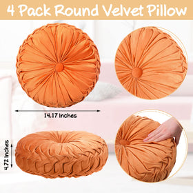 Kathfly round pleated pillow in light coffee brightens seating with soft velvet.