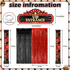 KaTiSeMo Red Carpet Tinsel Curtain creates a dramatic doorway for Hollywood party entrances.