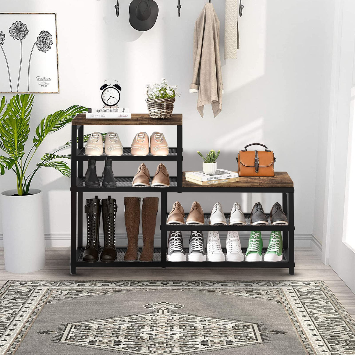 Katrawu brown shoe rack bench entryway setup saves space and adds seating