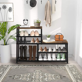 Katrawu brown shoe rack bench entryway setup saves space and adds seating