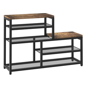 Katrawu brown shoe rack bench front view shows compact storage with a seating area