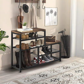 Katrawu brown shoe rack bench mesh shelves organize everyday sneakers and heels