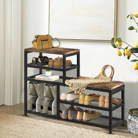 Katrawu brown shoe rack bench side profile highlights tall boot space
