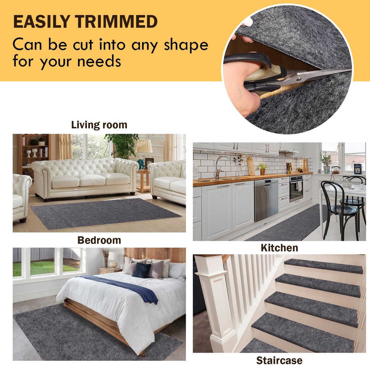 Kautudrum extra-large rug pad in living room setup