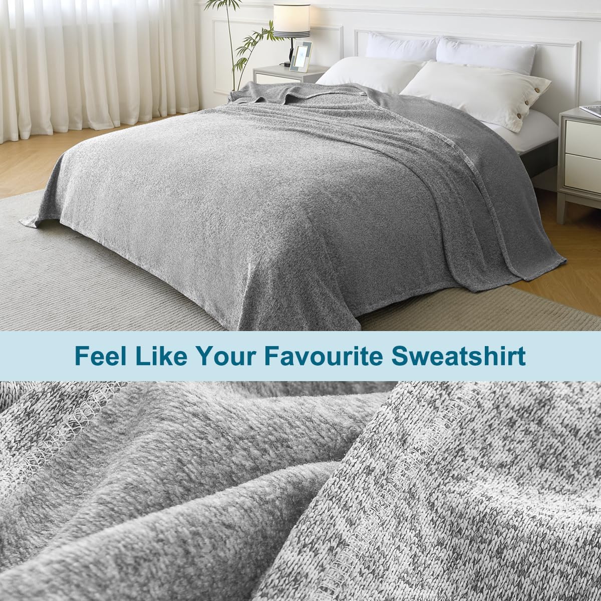 KAWAHOME Double-sided sweatshirt blanket close-up shows soft fleece-like warmth.