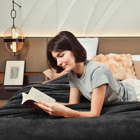 KAWAHOME Sherpa blanket care shot with machine-washable fabric details.
