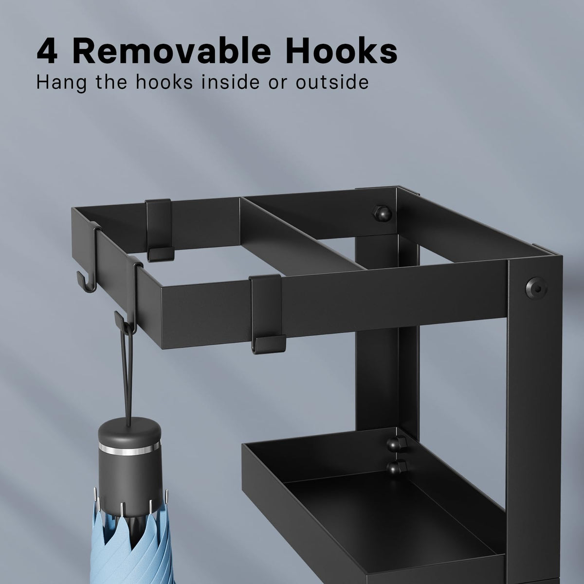 Kawaiita umbrella stand four detachable hooks organize travel umbrellas.