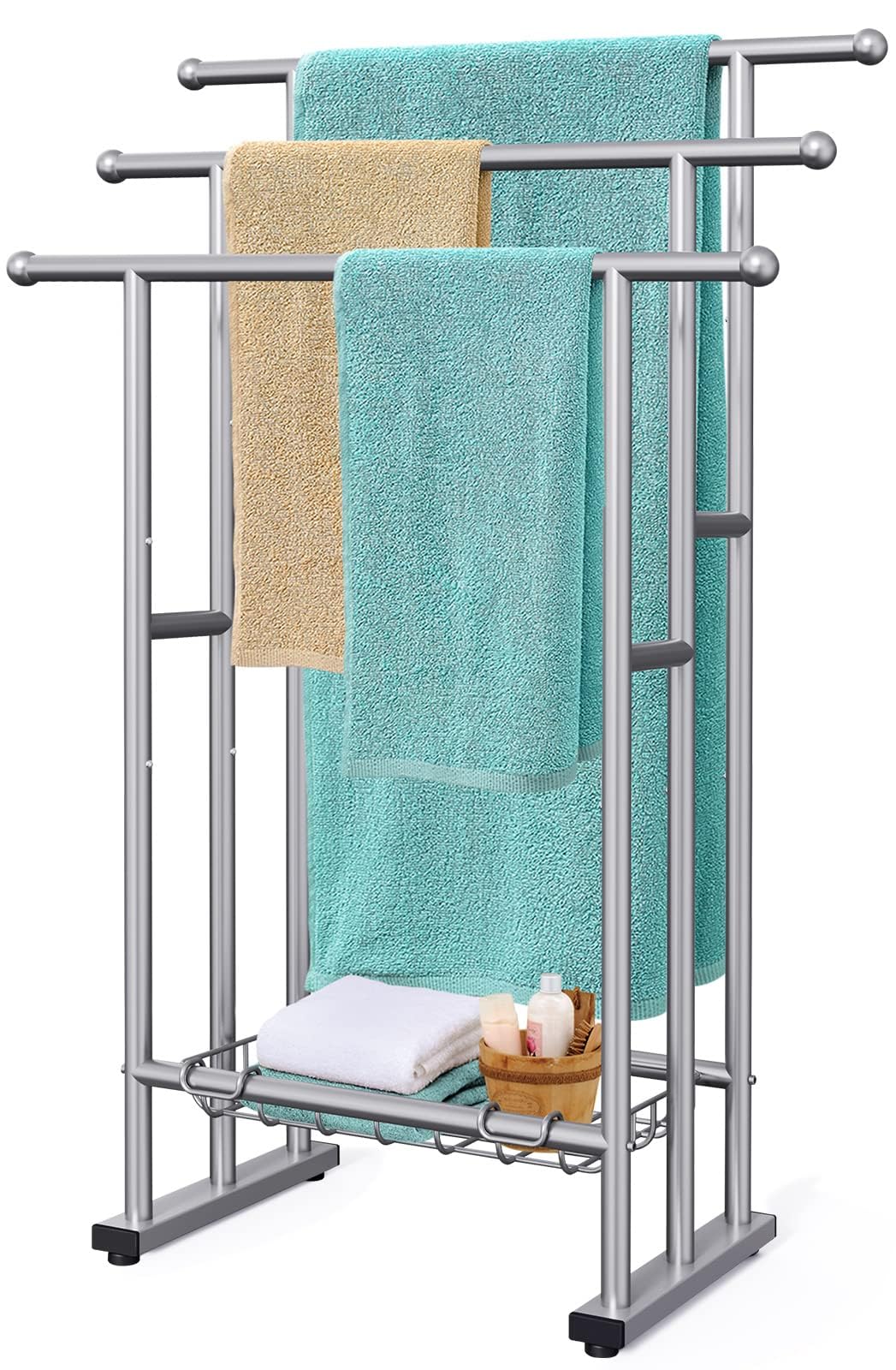 Kayfia 40-inch tall towel rack stand keeps oversized towels off the floor