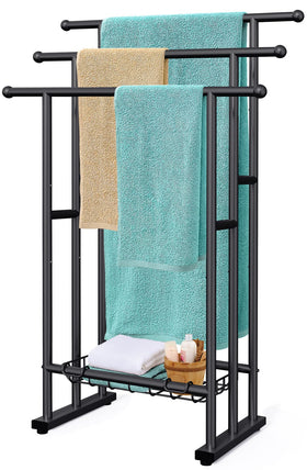 Kayfia 40-inch freestanding towel rack front view keeps oversized towels off the floor.