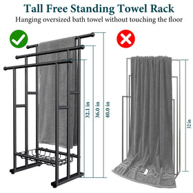 Kayfia 40-inch freestanding towel rack side view with anti-slip base for stability.