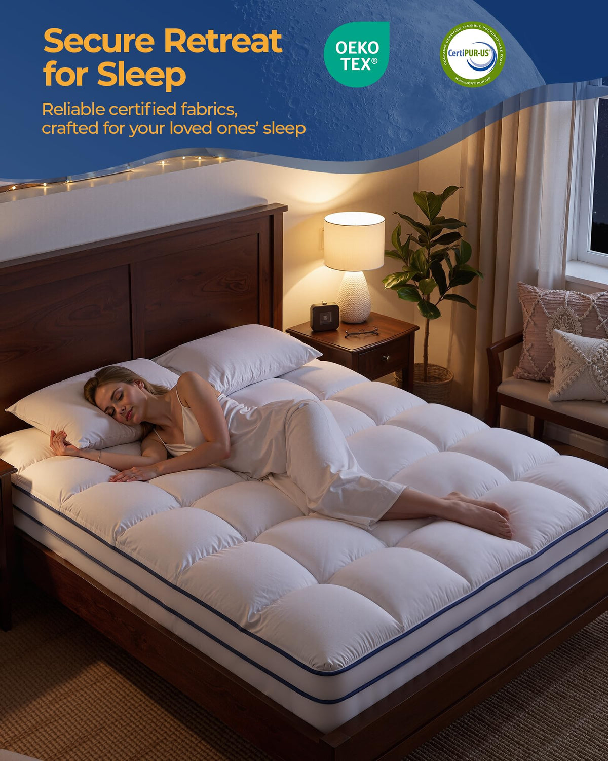 Kayfia cloud-soft fill detail with 3D+7D structure for fluffy cushioning.