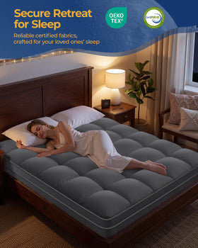 Deep pocket design fits 8 to 23 inches, keeping topper in place.