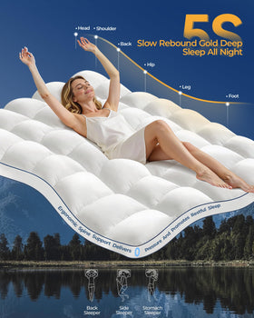 Kayfia Queen Mattress Topper deep-pocket 8-23in fits most beds securely