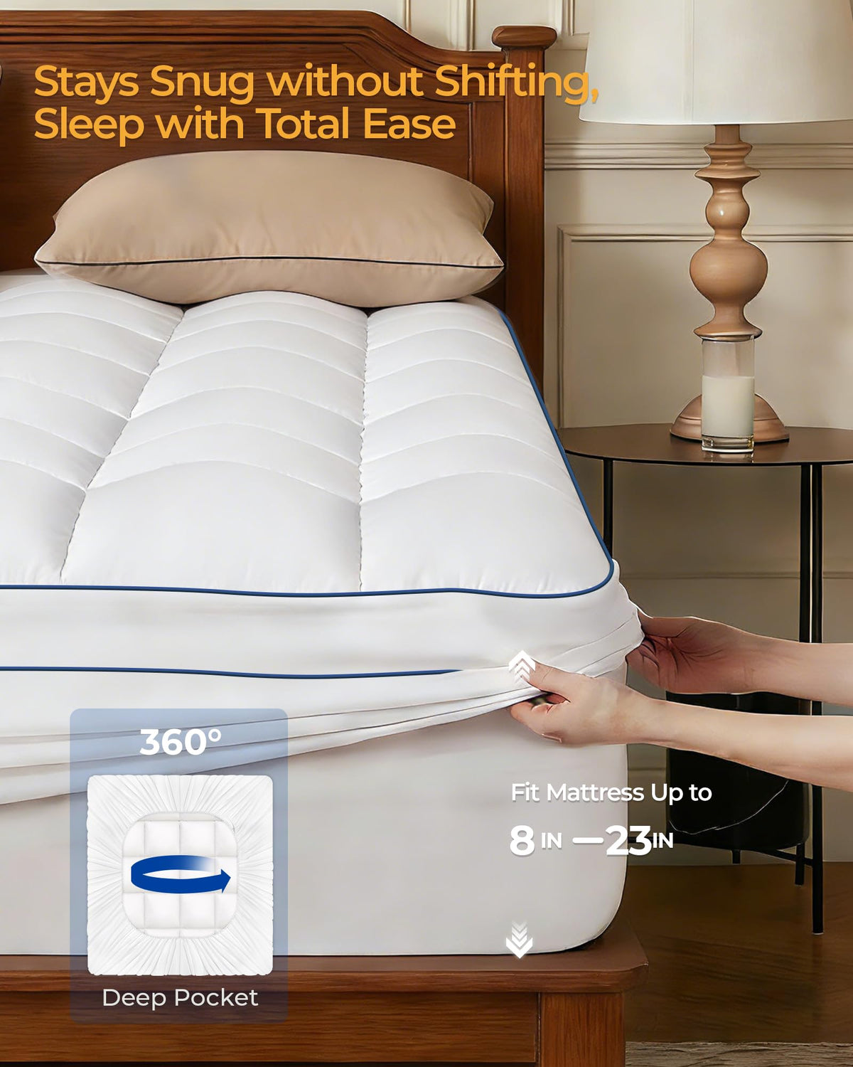 Kayfia Queen Mattress Topper no-slip back keeps it in place