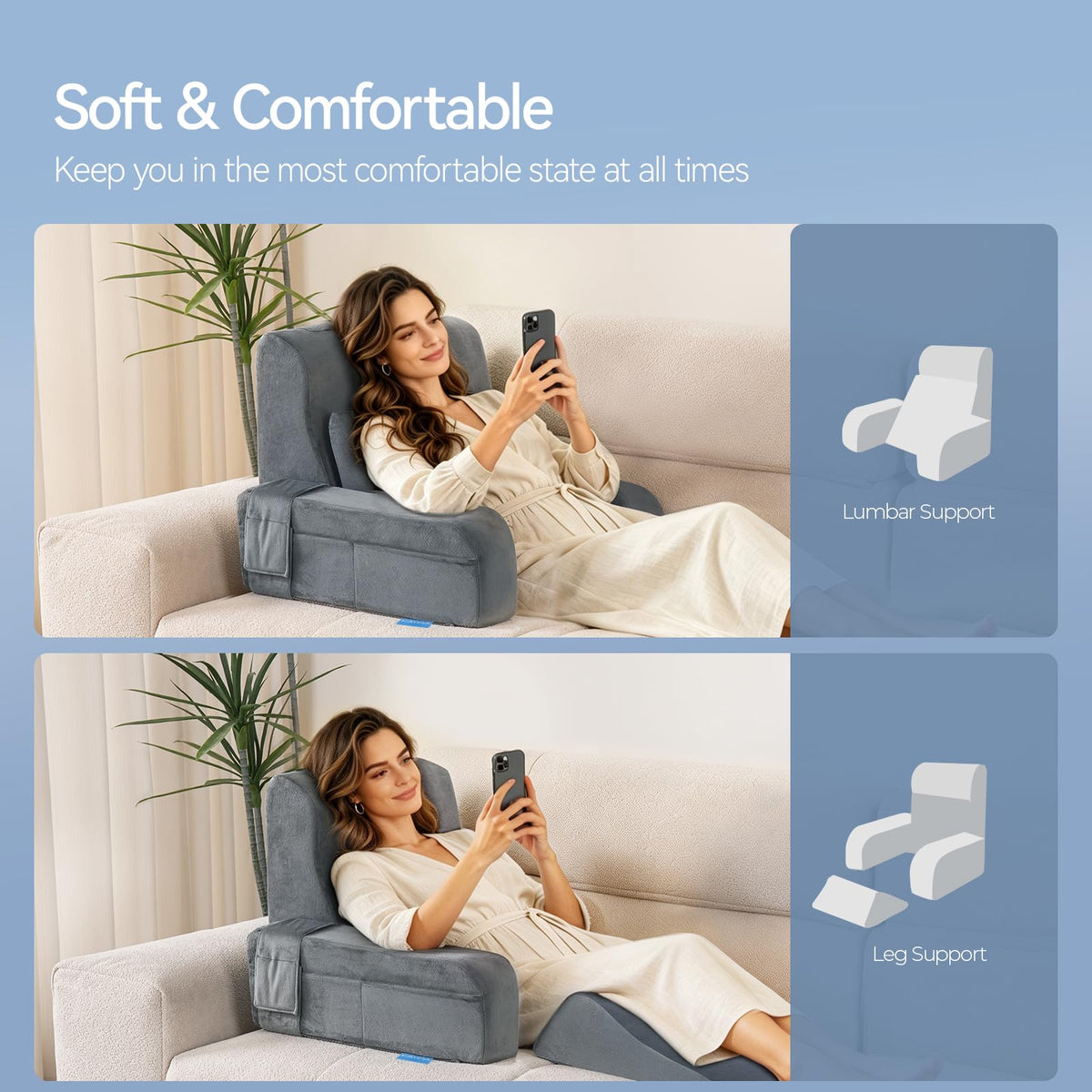 Kayfia reading pillow detachable arm rest provides stable support for arms.