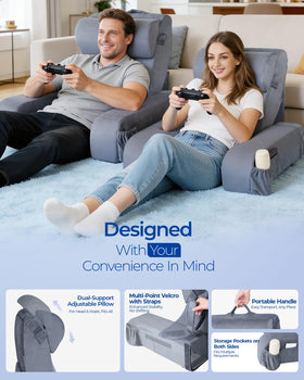 Kayfia Reading Pillow ergonomic zones support neck, back, and arms for comfort.