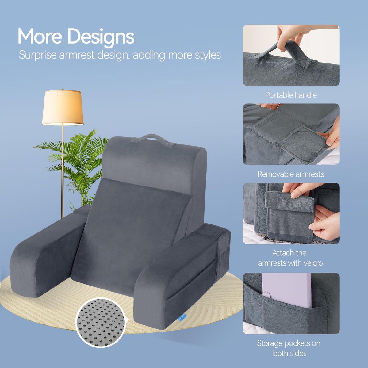Kayfia reading pillow removable cover is machine washable for easy care.