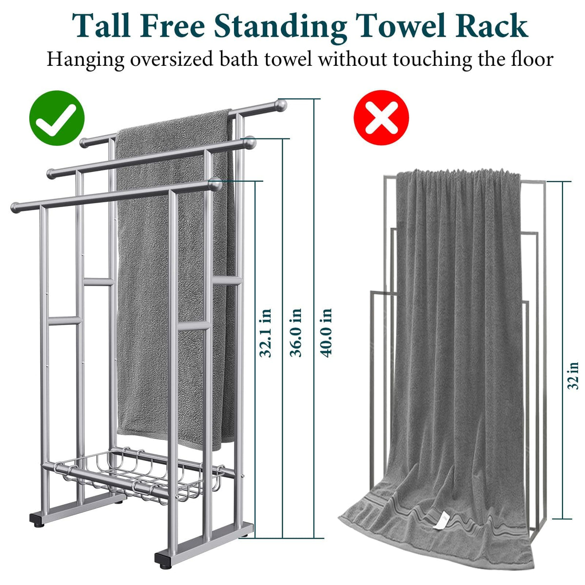 Kayfia three-tier towel rack with basket keeps bath essentials organized