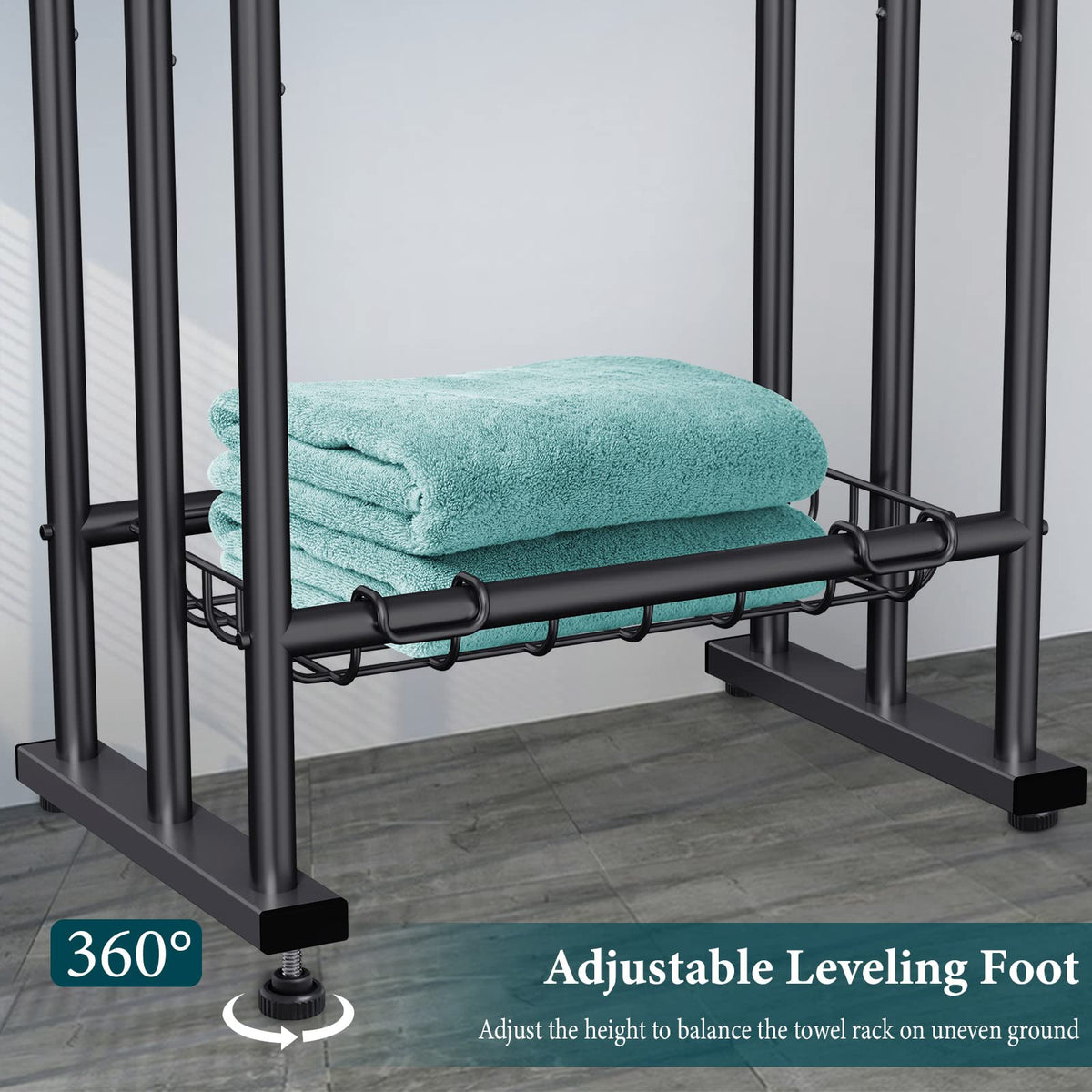 Kayfia towel rack anti-slip base showing leveling feet for uneven floors.