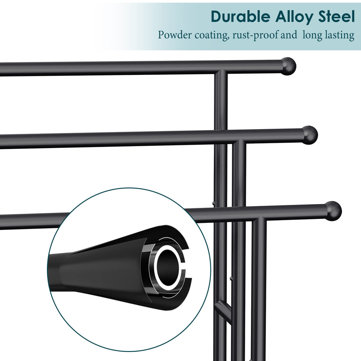 Kayfia towel rack design highlighting air flow for quick drying.