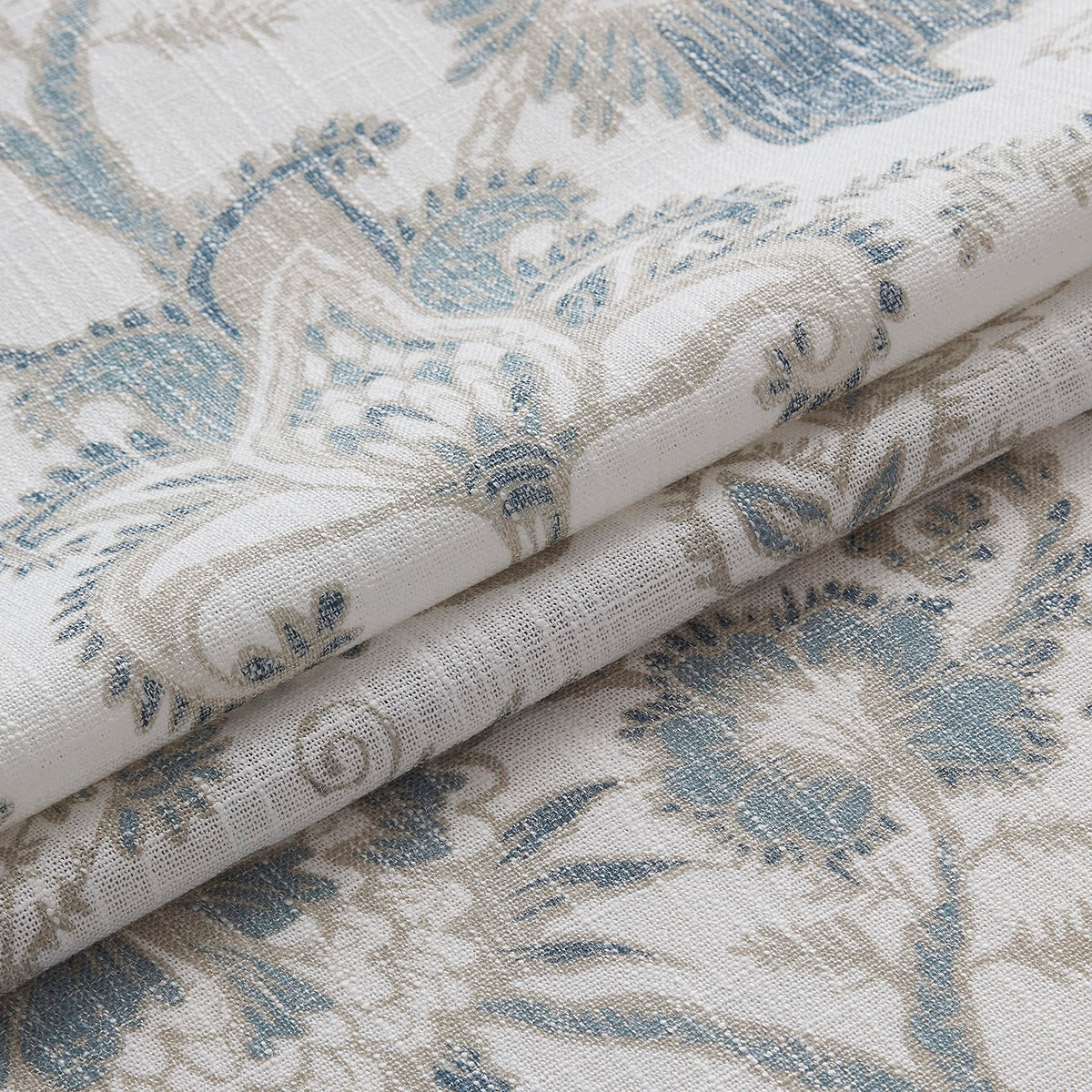 Kayne Studio blue-gray jacobean curtain providing soft privacy