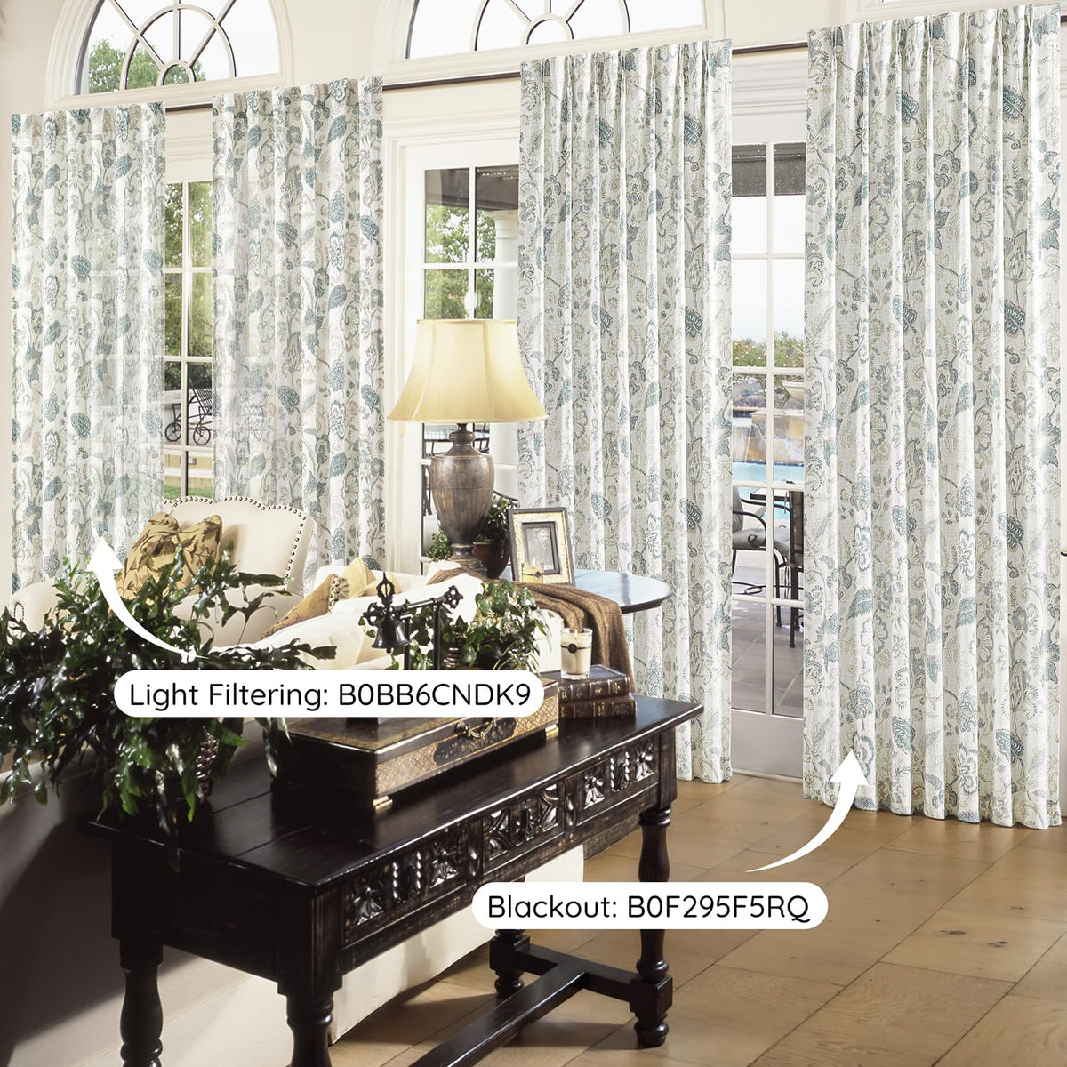 Kayne Studio seaside blue tan botanical leaves curtain for bedrooms