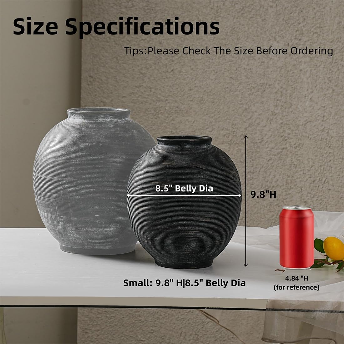 Kayolin black ceramic vase side profile shows minimalist silhouette.