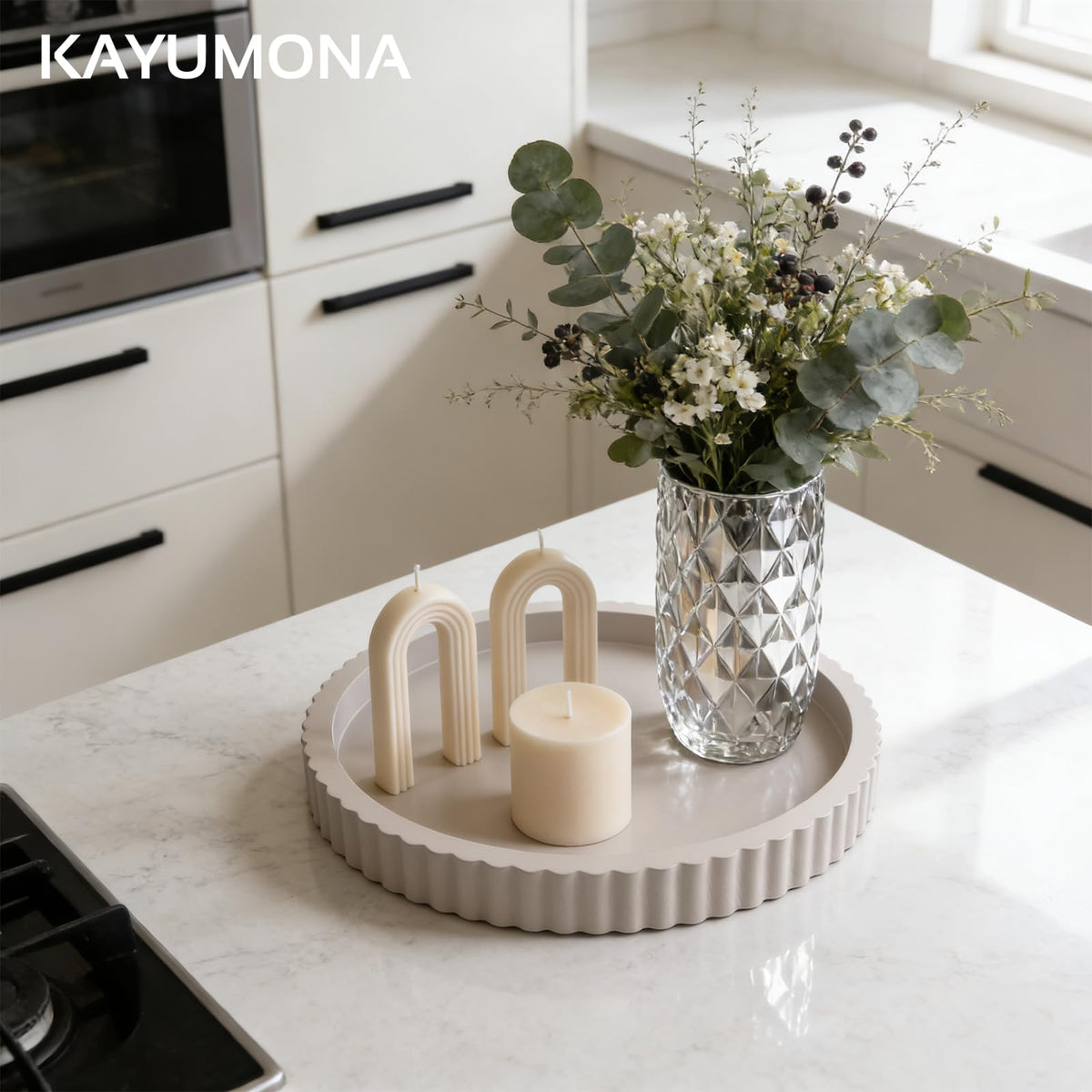 Kayumona tray displays perfume bottles for organized vanity storage