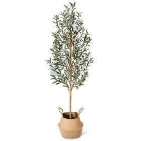 Kazeila faux olive tree 6ft in seagrass basket enhances living room decor
