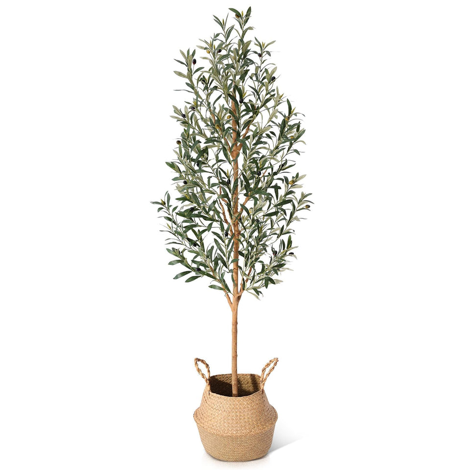 Kazeila faux olive tree 6ft in seagrass basket enhances living room decor