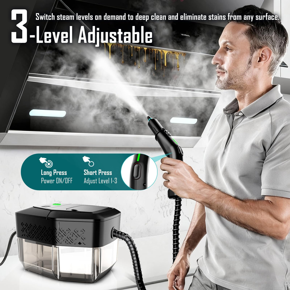 KBTYE steam cleaner 1.8L tank enabling longer cleaning sessions