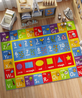KC Cubs ABC Numbers Shapes Rug 5x7 with non-slip backing for safe play