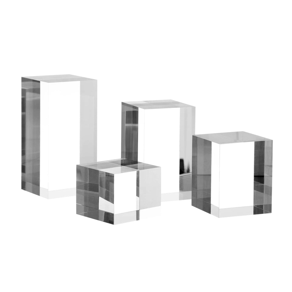 KCGANI clear cube display blocks show varied heights for striking product photography.