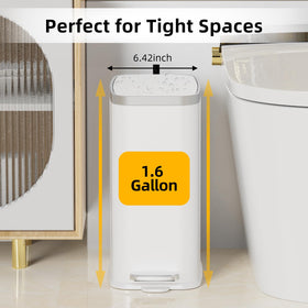KdbK slim 1.6-gallon white trash can fits narrow spaces.