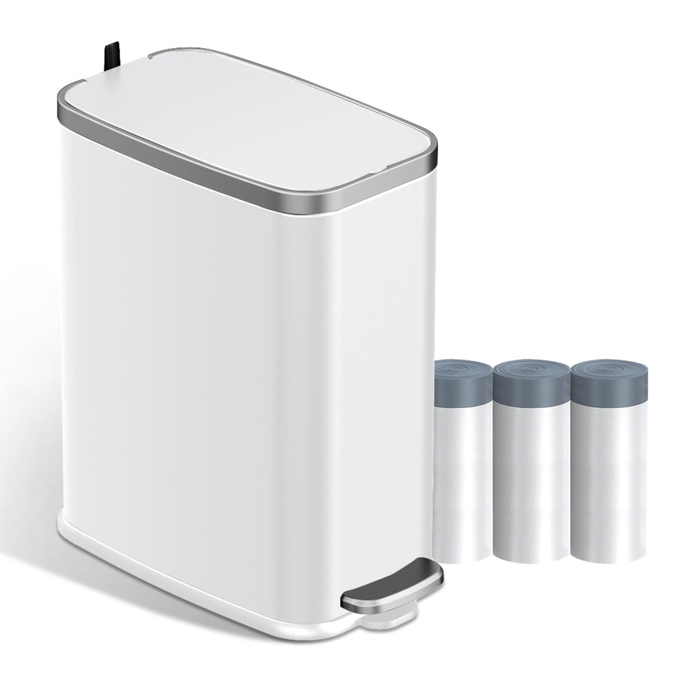 KdbK stainless steel trash can with lid and soft-close for quiet bathroom use.