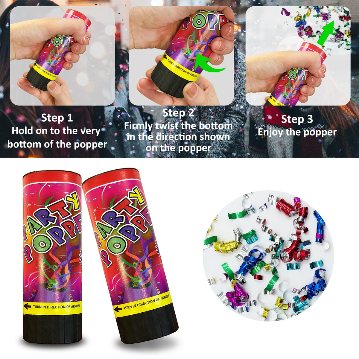 KDPATFAV confetti cannon delivers colorful confetti for festive celebrations.