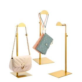KDYZS+ gold purse display stand side view with secure hooks for retail