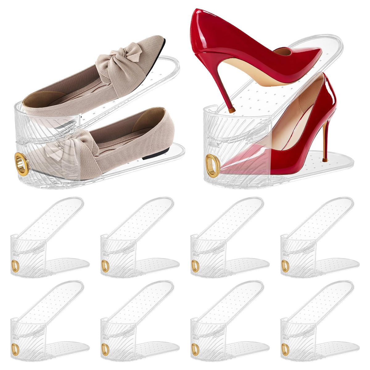 Keappubest shoe-slot-organizer 10-pack shown in a tidy closet to illustrate space savings