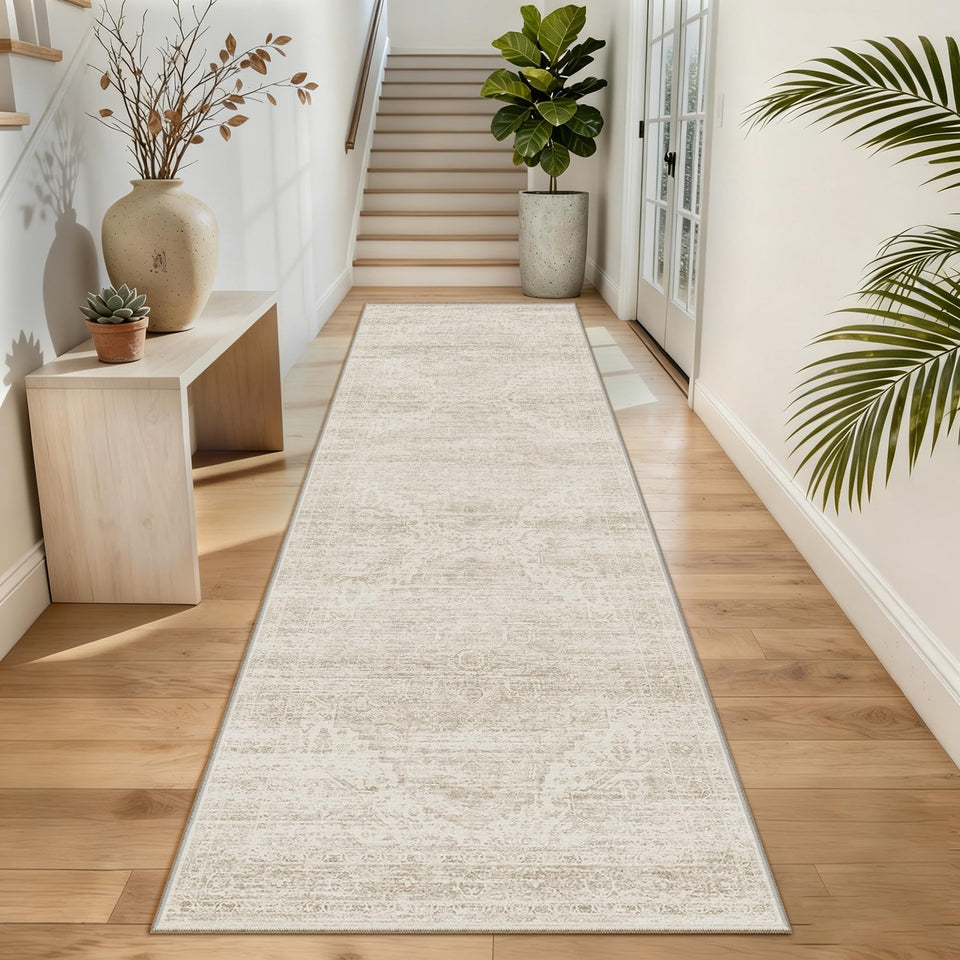 Kearoat washable runner rug in hallway with non-slip backing for high-traffic safety.