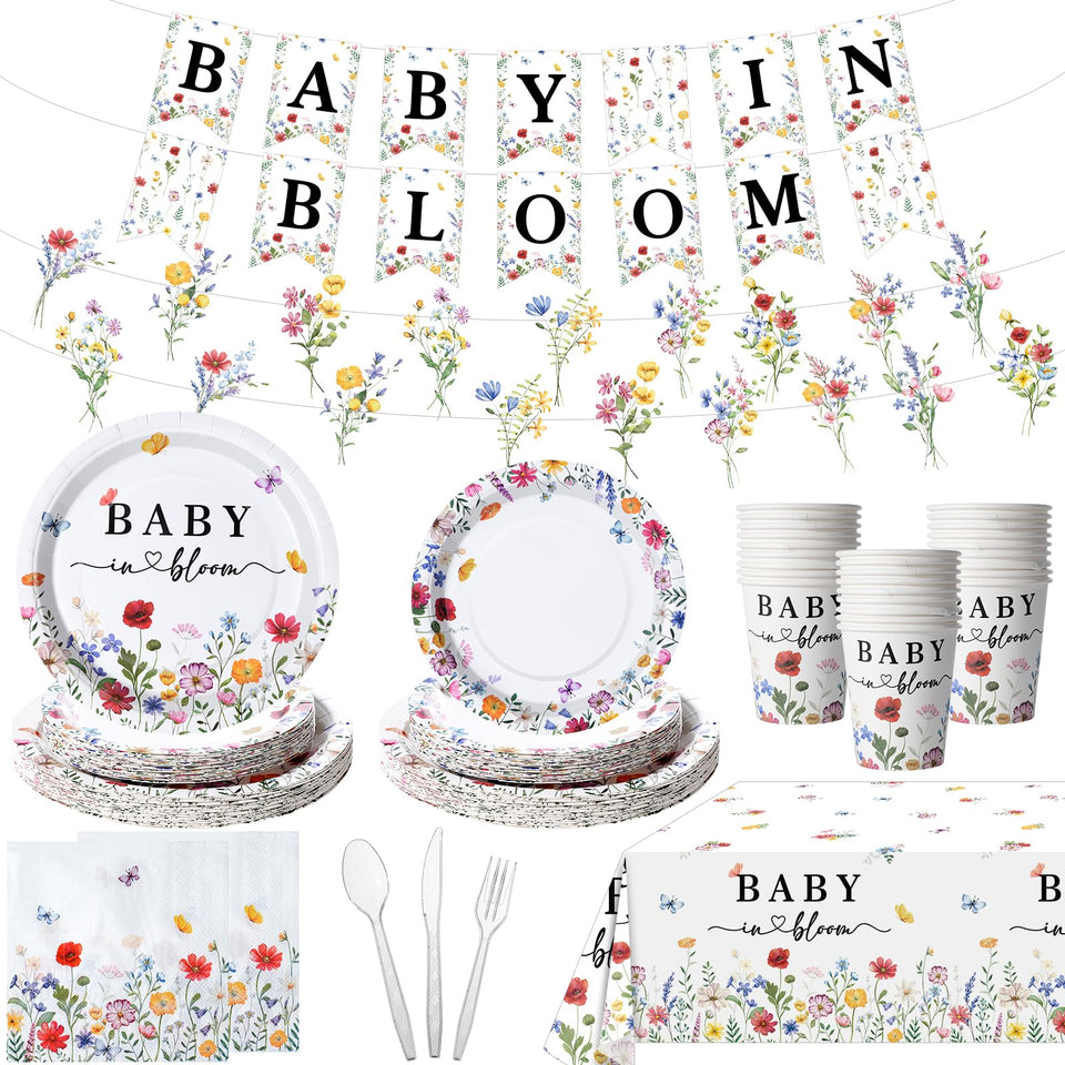 KEASKELL Baby in Bloom banner garlands create festive spring baby shower ambiance
