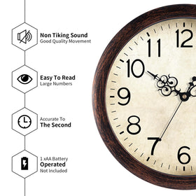 KECYET 12-inch bronze clock with easy-to-read numbers