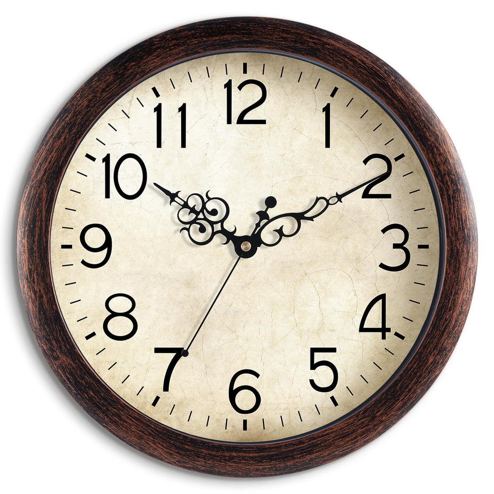 KECYET 12-inch bronze wall clock front view highlighting easy readability from a distance
