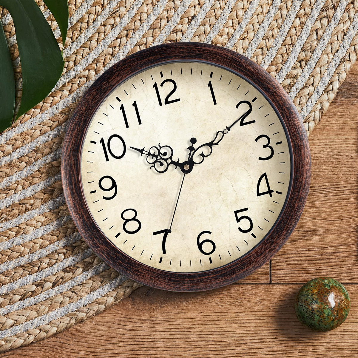 KECYET 12-inch bronze clock mounted on living room wall adds vintage charm