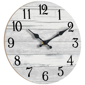 KECYET back view of 12-inch gray clock highlighting simple battery setup.