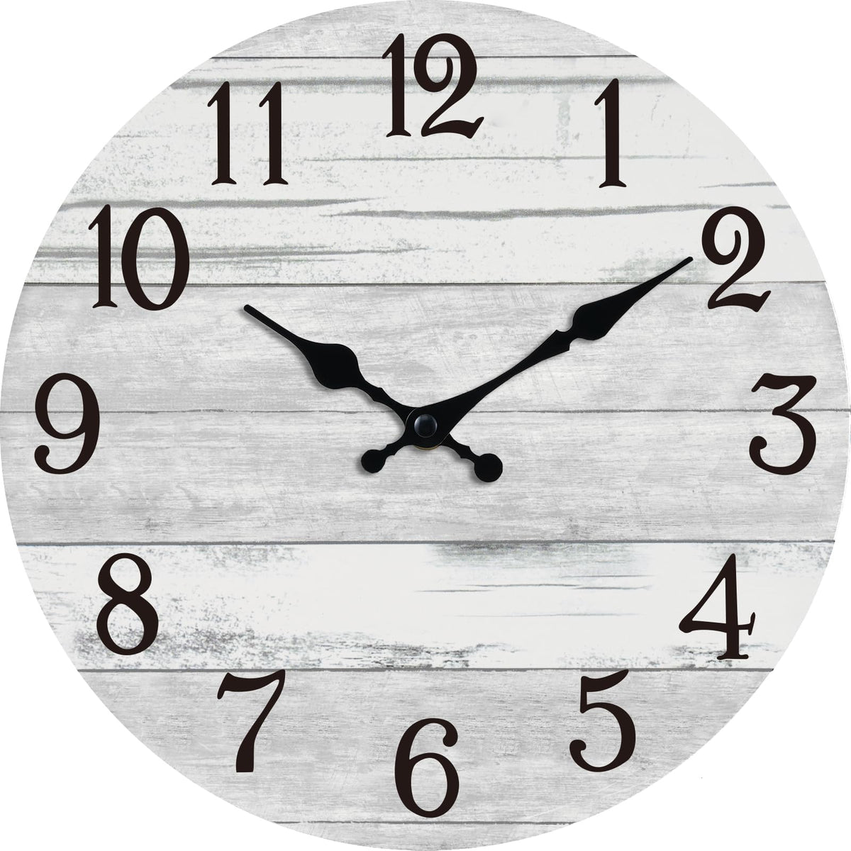 KECYET 12-inch gray wall clock front view with easy-to-read numerals in rustic style.